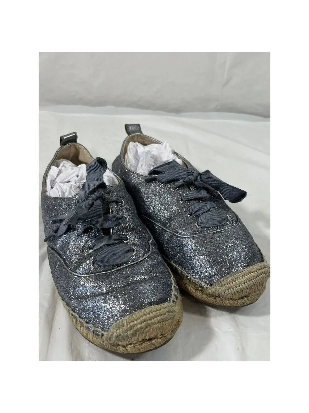 COACH Ramira Blue  Glitter Jute Lace Up Sneakers Women’s 6 B Casual Flats Shoes